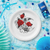 Mechanische haling met rode rozen papieren bordje (Feest)