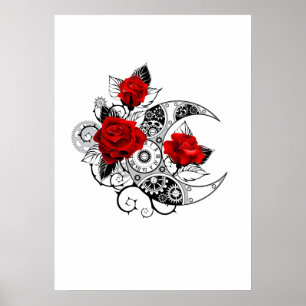 Mechanische haling met rode rozen poster