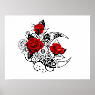 Mechanische haling met rode rozen poster