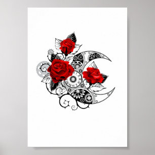 Mechanische haling met rode rozen poster
