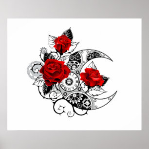 Mechanische haling met rode rozen poster