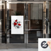 Mechanische haling met rode rozen raamsticker (Kantoordeur)