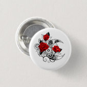 Mechanische haling met rode rozen ronde button 3,2 cm (Voorkant /achterkant)