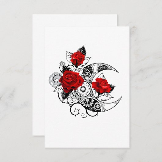 Mechanische haling met rode rozen RSVP kaartje (Voorkant / Achterkant)