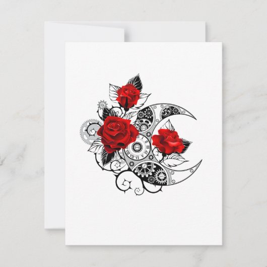 Mechanische haling met rode rozen RSVP kaartje (Voorkant)