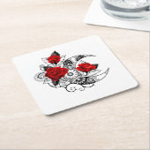 Mechanische haling met rode rozen vierkante kartonnen onderzetter (Schuin)