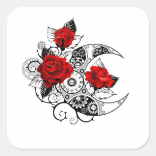 Mechanische haling met rode rozen vierkante sticker