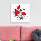 Mechanische Halve Maan met Rode Rozen Canvas Afdruk (Insitu (Woonkamer))