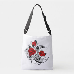 Mechanische Halve Maan met Rode Rozen Crossbody Tas