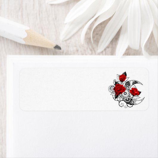 Mechanische halve maan met rode rozen etiket (Insitu)