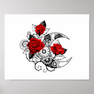Mechanische Halve Maan met Rode Rozen Poster
