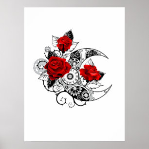 Mechanische Halve Maan met Rode Rozen Poster