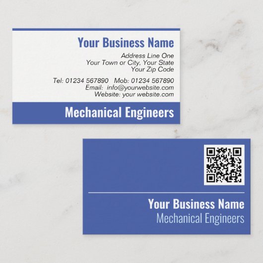 Mechanische ingenieurs en technici — QR-code Visitekaartje (Voorkant / Achterkant)