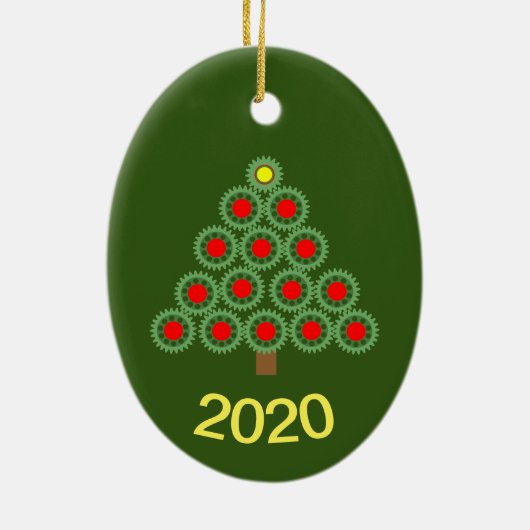 Mechanische kerstboom keramisch ornament (Achterkant)