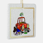 Mechanische kerstversiering met auto keramisch ornament (Rechts)