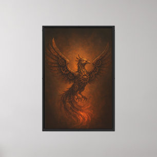 Mechanische Phoenix met bronzen vleugels en tandwi Canvas Afdruk