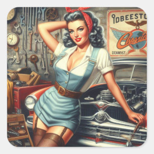  Mechanische Pin Up Vierkante Sticker