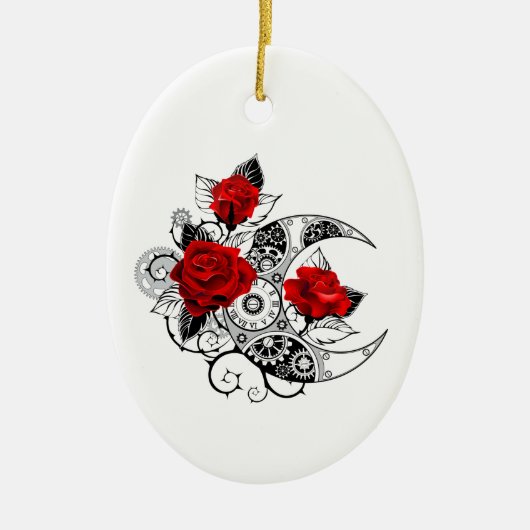 Mechanische Sikkel met Rode Rozen Keramisch Ornament (Voorkant)