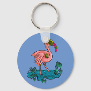 Mechanische vogel, roze flamingo Mecha Robot Sleutelhanger