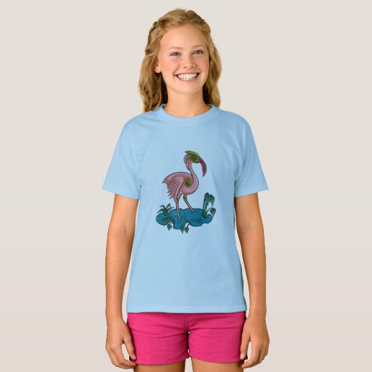 Mechanische vogel, roze flamingo Mecha Robot T-shirt (Voorkant volledig)