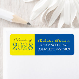 Med Blauw & Geel Afstudeer Retouradreslabels Etiket
