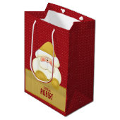 MED: Rood en Goud Kerstthema Medium Cadeauzakje (Voorkant Gekanteld)
