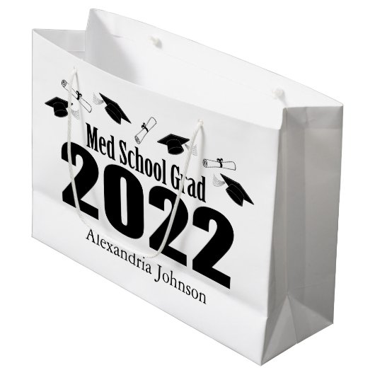 Med School Afstudeerder 2022 Afstuderen Gift Bag ( Groot Cadeauzakje (Voorkant Gekanteld)