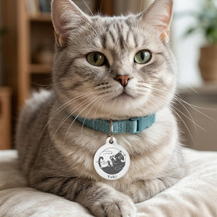 Médaille d'identification pour chat noir blanc Yin