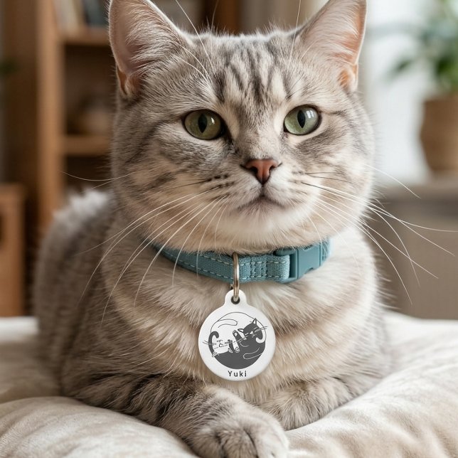 Médaille d'identification pour chat noir blanc Yin (Créateur téléchargé)