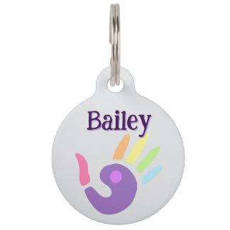 Médaille pour animal avec empreinte de main arc-en