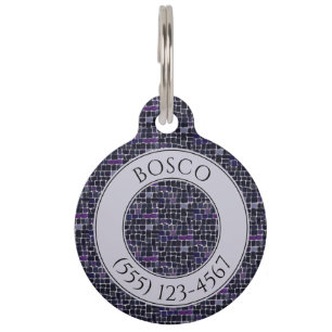 Médaille ronde PET LOVE - Mosaïque noire
