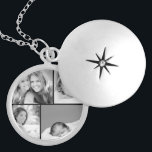 Médaillon Avec Fermoir Collage de photos de famille<br><div class="desc">Magnifique collier de casier personnalisé avec 4 de vos photos de famille personnalisées disposées dans un collage photo en grille carré. Ajoutez vos photos de famille préférées et créez une belle impression d'art en toile de conservation. Cliquez sur Customiser pour déplacer des photos, ajouter du texte et customiser des polices...</div>