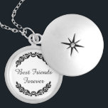 Médaillon Avec Fermoir Les meilleurs amis citent pour toujours la crête<br><div class="desc">Des meilleurs amis est écrits pour toujours dans un joli manuscrit au centre, et entourés par une guirlande feuillue ouverte au dessus et au bas. Noir sur l'arrière - plan blanc. Un momento élégant et mémorable pour votre meilleur ami ou même pour une amie, une jeune mariée, ou des demoiselles...</div>