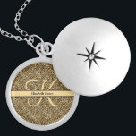 Médaillon Avec Fermoir Nom du monogramme Empreinte de léopard d'or noir C<br><div class="desc">Nom du monogramme empreinte de léopard noir et or,  poster de animal,  collier de casier imprimé de guépard. Voir notre collection d'empreintes de léopard noirs et or pour les produits correspondants.</div>