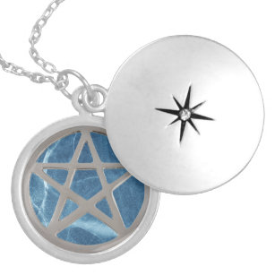 Médaillon Avec Fermoir Pentacle/Pentagram Pagan/Witch Blue Marble