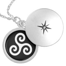Triskele à trois spirales célestes blanc sur noir
