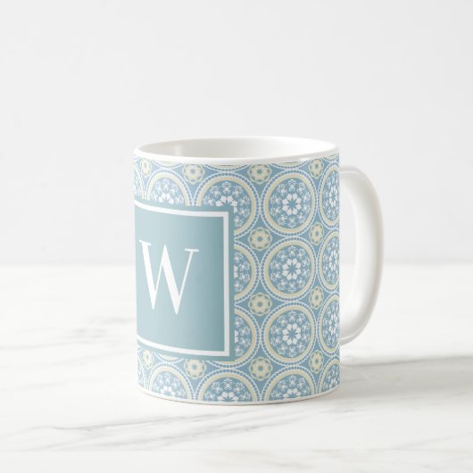 Médaillon bleu personnalisé Monogramme de café Mug (Devant droit)