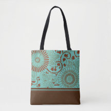 Médaillon bleu-vert et Brown à fleurs (v1) Sac fou
