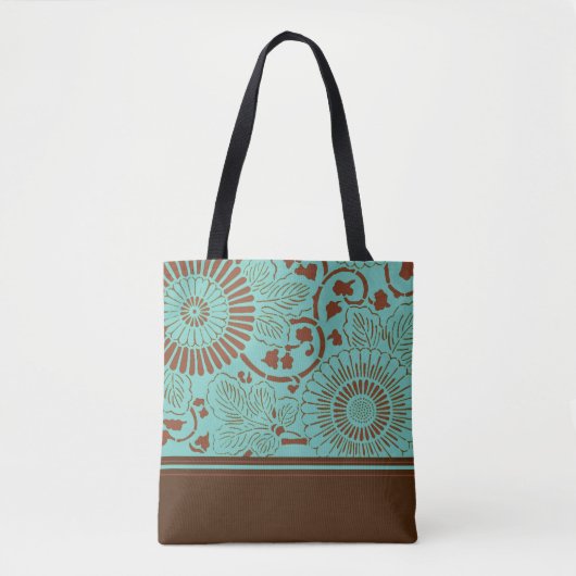 Médaillon bleu-vert et Brown à fleurs (v1) Sac fou (Devant)