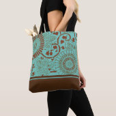 Médaillon bleu-vert et Brown à fleurs (v1) Sac fou (De près)