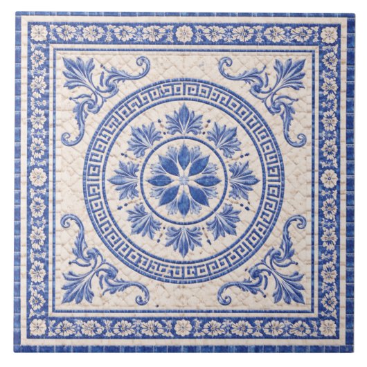 Médaillon Floral Grec – Carreau de Céramique Décor (Devant)