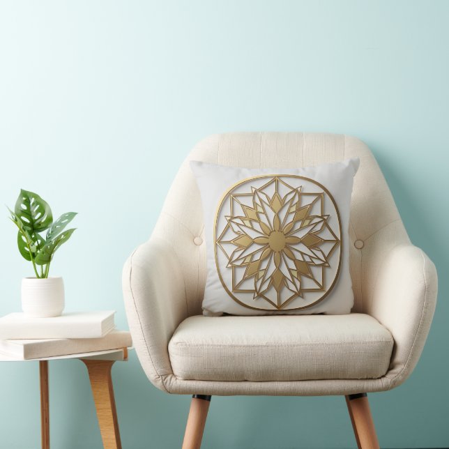Médaillon Mandala Doré | Élégant Coussin de Jeté (Chaise)