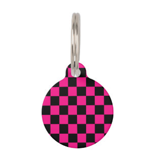 Médaillon Pour Animaux à damiers carré rose chaud noir rétro géométrique