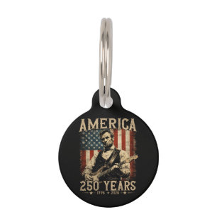 Médaillon Pour Animaux Abraham Lincoln Jouant de la Guitare 4 Juillet