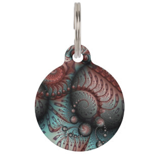 Médaillon Pour Animaux Abstrait Fantaisie Vive Art Fractal Brun Bleu