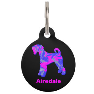 Médaillon Pour Animaux Airedale Terrier Chien fou rose chaud et bleu