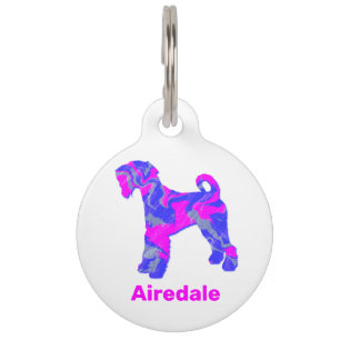 Médaillon Pour Animaux Airedale Terrier Dog Crazy Hot Rose & Blue White