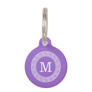 Médaillon Pour Animaux Améthyste Wht Cadre Rnd Clé Grecque Monogramme Ini