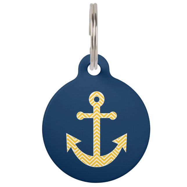 Médaillon Pour Animaux Ancre nautique avec Motif Navy Jaune Chevron (Devant)