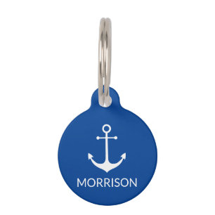 Médaillon Pour Animaux Ancre nautique Personnalisé bleu blanc chien Nom i